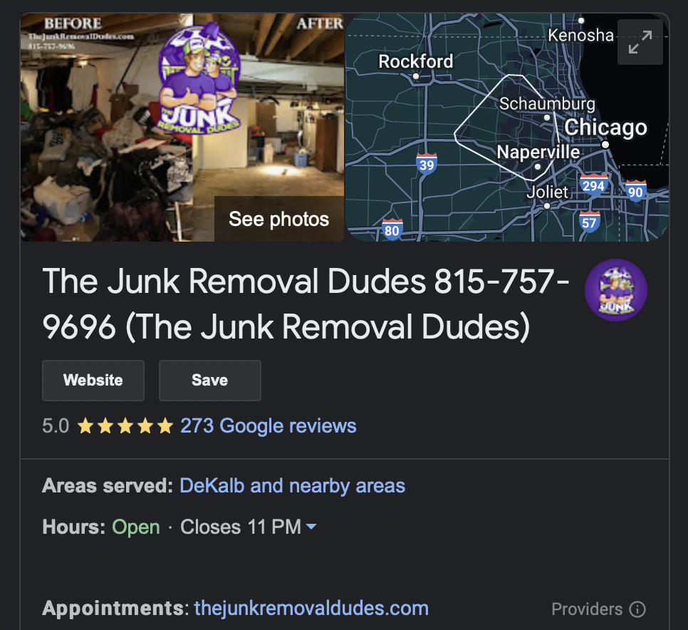 Junk Removal Dudes reviews link screenshot