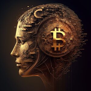 Bitcoin image on robotic looking person